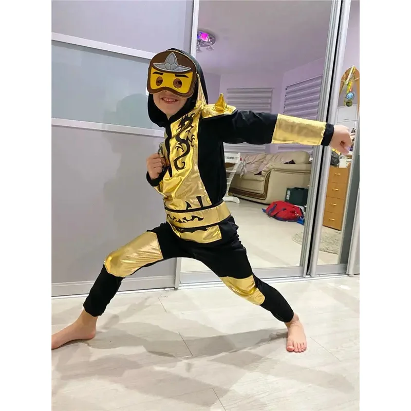 أزياء الهالوين النينجا التأثيرية للأطفال ملابس النينجا الذهبية للأولاد بدلة الساموراي الغامضة للأطفال طقم بدلة تجسس كرنفال
