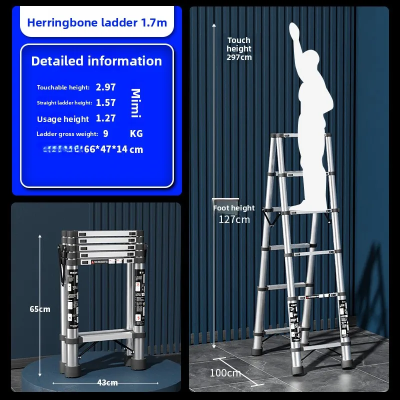Industrial Heavy Pro Engineering Step Ladder,Household Folding Scaffold, Straight Aluminum Trestle, Multi Purpose Portable Stool