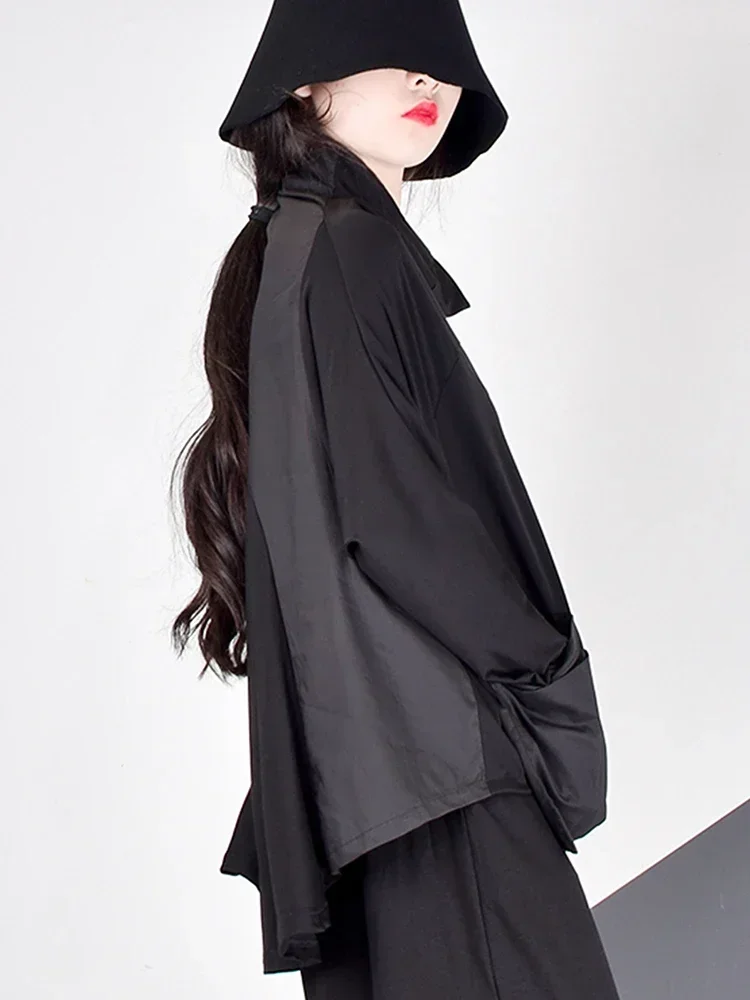 Xitao-女性用パッチワークポケットTシャツ,スタンドカラー,ストリートウェア,カジュアル,ブラック,韓国夏,lyh2877