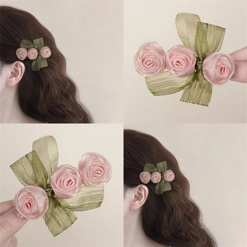 

New Bow Rose Hairpins Senior Niche flower Hair Clip Fairy Ins Color Side Bangs Clip Hair Accessories for Gentle Women Girls