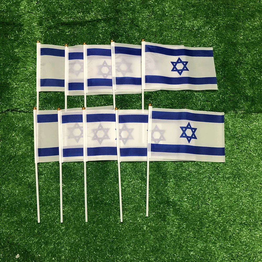 SKY FLAG Israel hand flag 14x21cm 100pcs polyester double side penetration Israel hand waving Flag for decoration