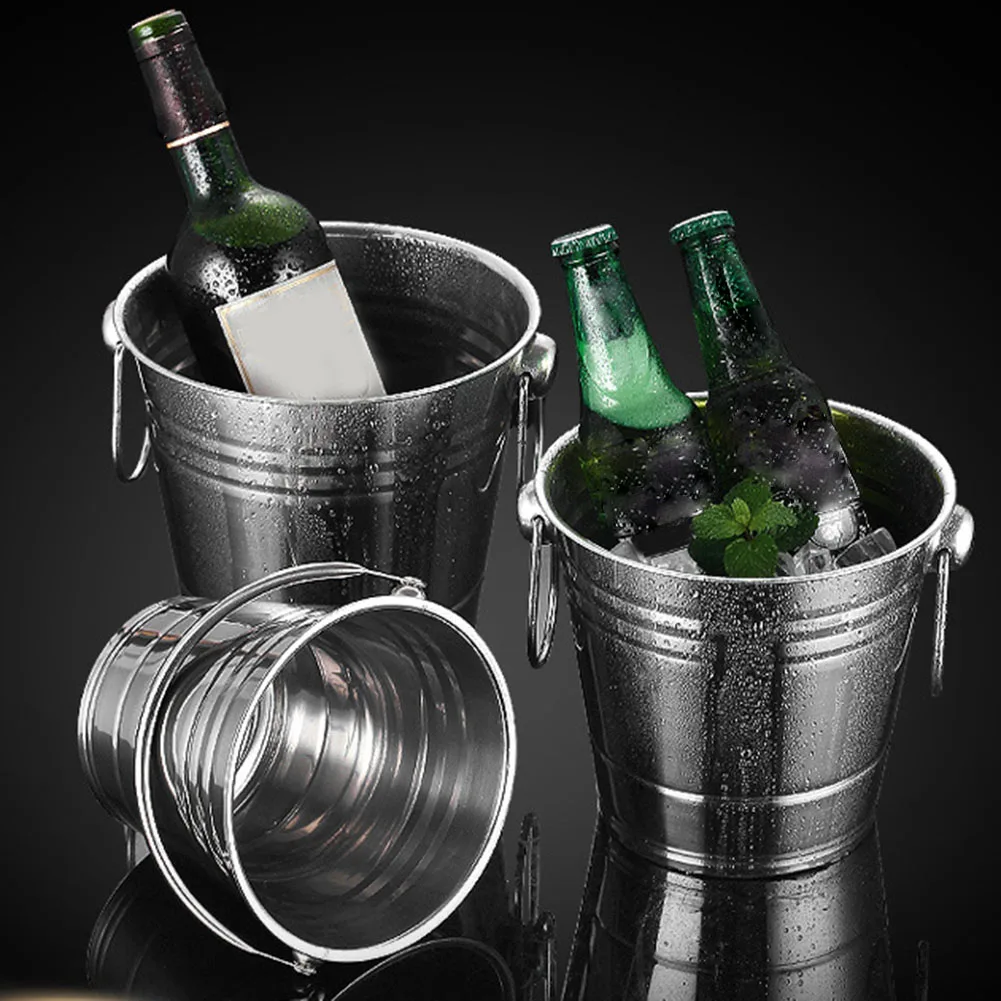 New 1.5L Stainless Steel Ice Bucket Portable Ice Chiller Cooler With Comfortable Handle Two-ear Ice Bucket Bar Wine Set