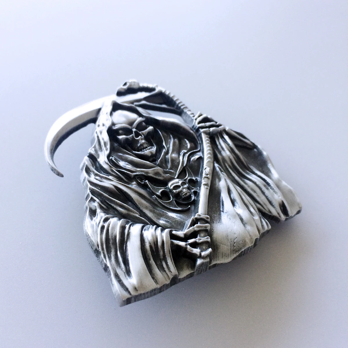 Antique Brushed Silver Grim Reaper Skull Belt Buckle BUCKLE-SK010