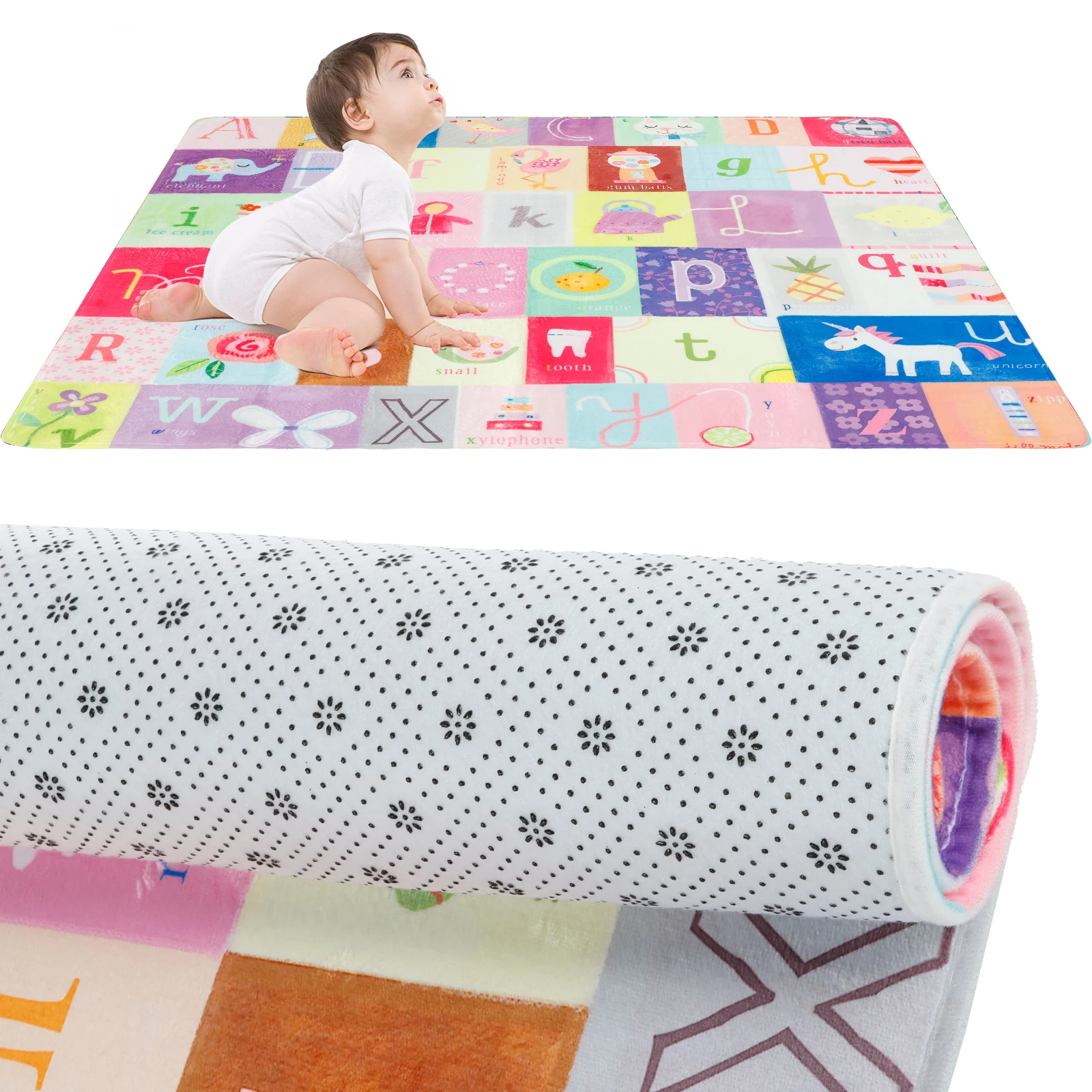 Baby Play Mats for Floor Educational Kids Play Rug Fun Playroom Rugs with ABC Alphabet Shapes Numbers Nonslip Toddler Play Mat