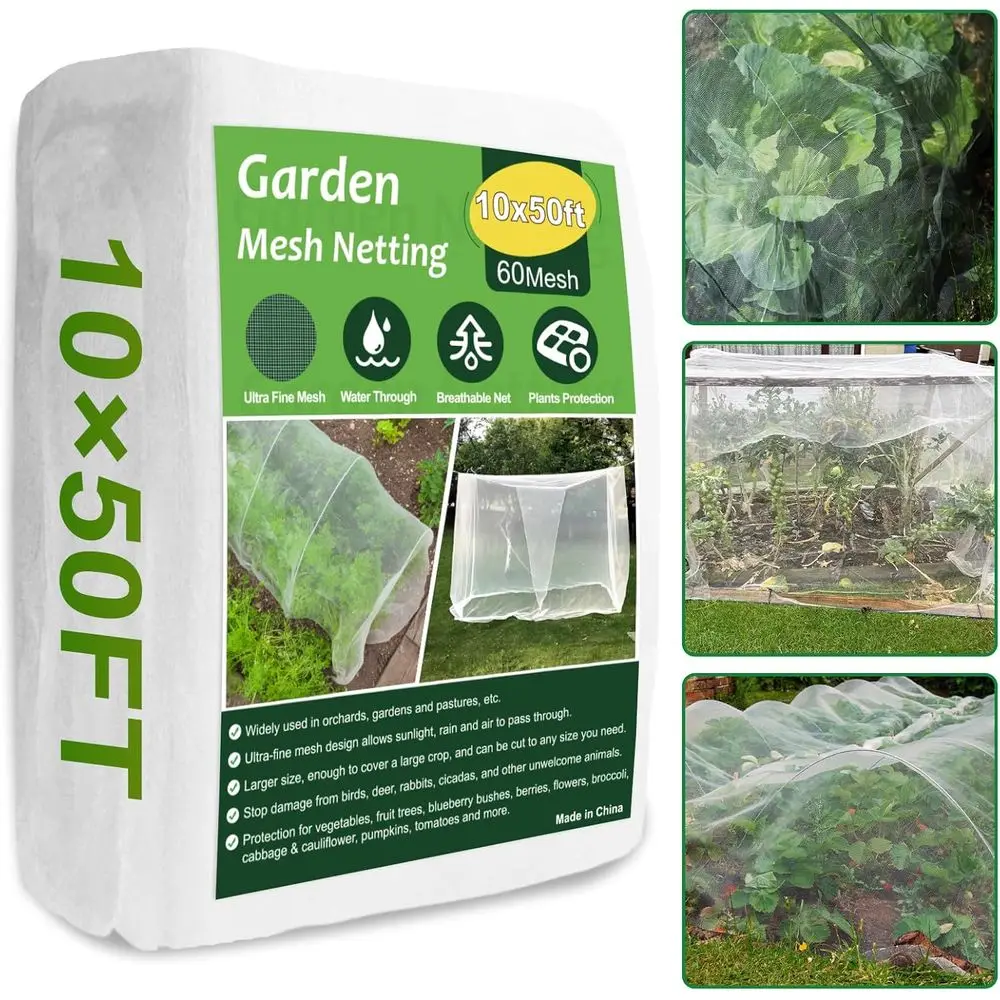 10x50ft Ultra Fine Mesh Garden Netting - Insect Pest Protection for Plants, Fruits, Vegetables, and Shrubs