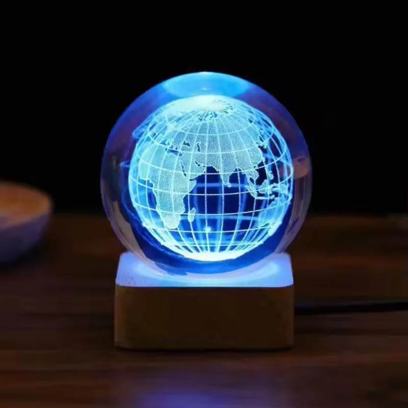 Crystal Round Planetary System Ball Light Business Gift Light Emitting Diode Light Wood Base Honor