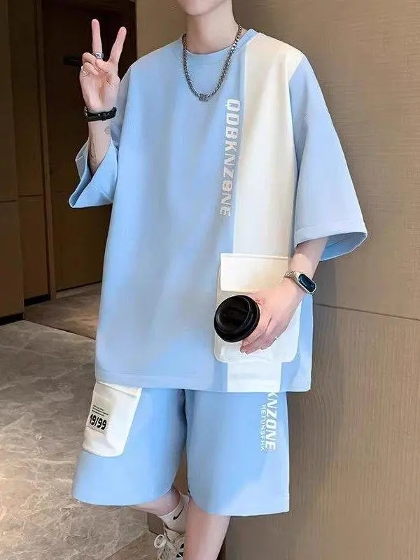 

Youth Casual Sports Set Men's Summer New Loose Short Sleeve T-shirt Student Shorts Two-piece Set Comfortable Breathable Clothing