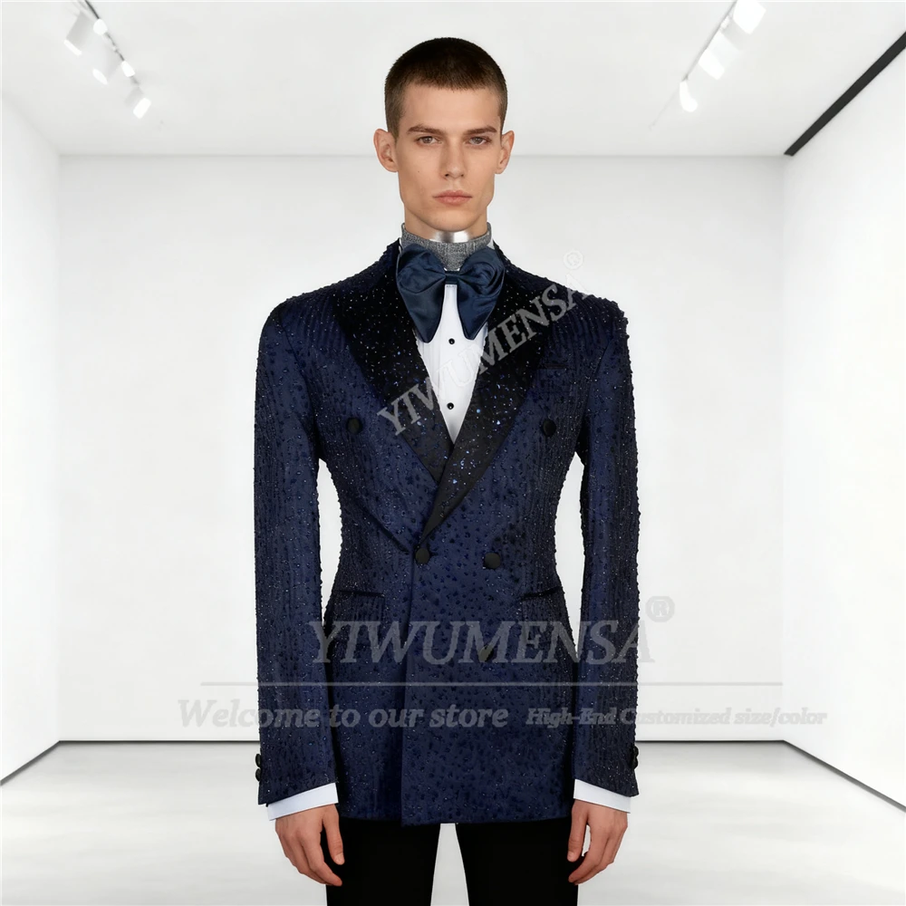 الرائعة مطرز بلورات العريس الزفاف Sutis سليم صالح واحدة الصدر حفلة موسيقية الحلل قطع تصميم 2 قطعة مجموعات العريس البدلات الرسمية