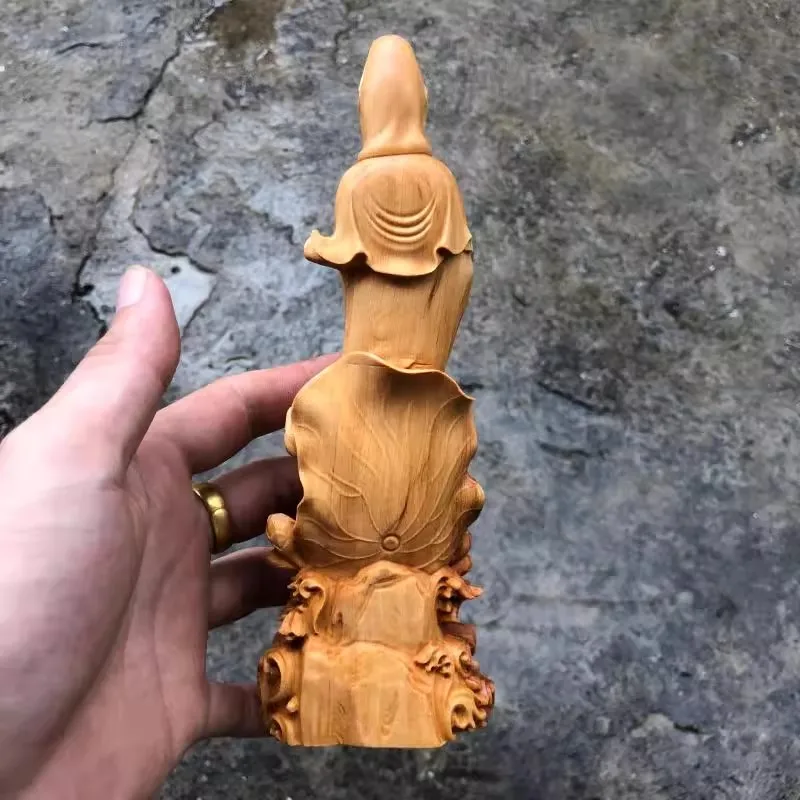 Guanyin Statue for Good Pregnancy & Protection - Wooden Buddha Sculpture Brings Baby Blessing & Peace, Meaningful Gift for Expec