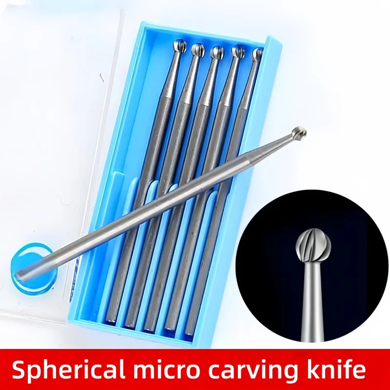 1# Blue Box Round Ball Carving Burrs, 2.35mm Shank Rotary Bits for Nut Wood Ivory Carving & Jewelry DIY Making