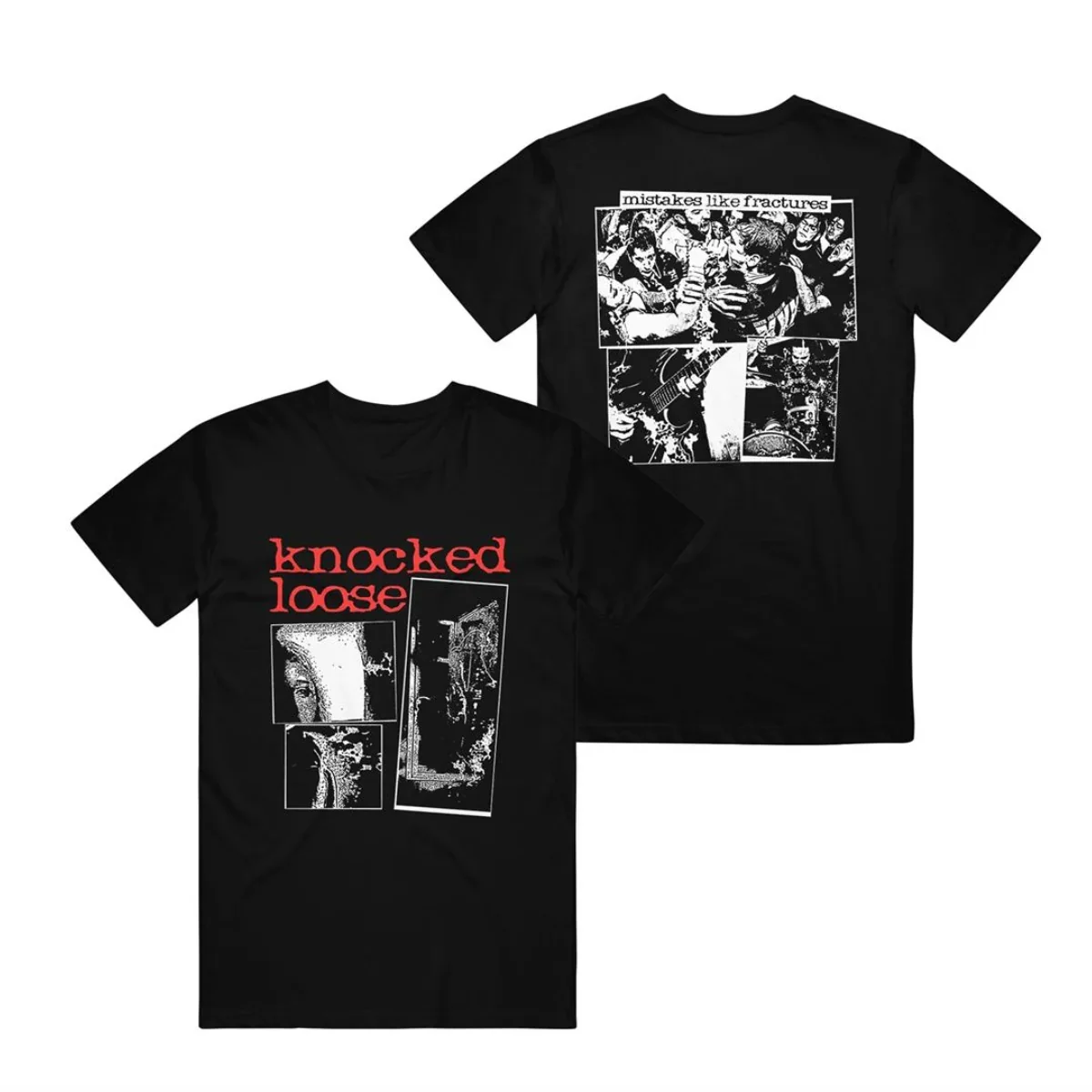 Knocked Loose Unisex T‑Shirt,front Fragmented Panel Print Back Live Show Collage Double Print,energetic Hardcore Tee for Metal