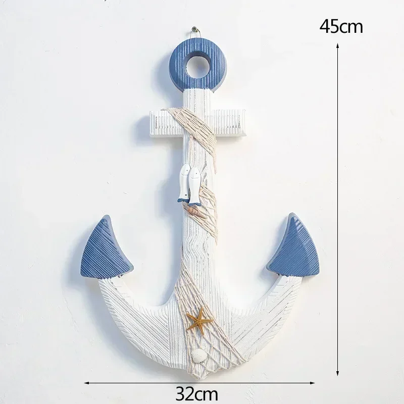 46CM Wooden Anchor Decoration, Mediterranean Style Anchor Decoration, Hotel Restaurant Cafe Decoration, Home Nautical Decoration