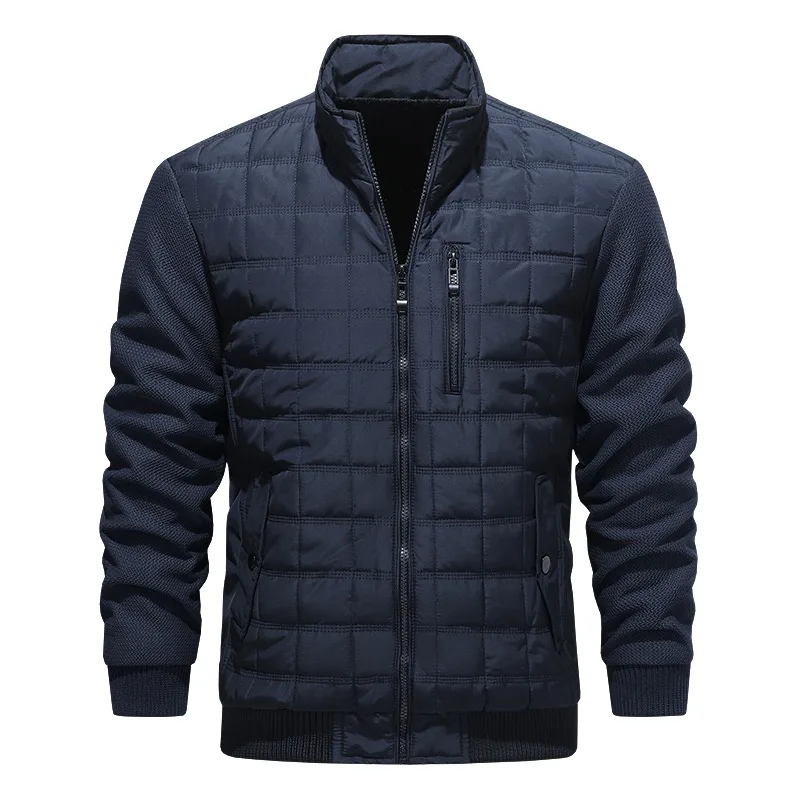 Men Simple Stand Collar Quilted Padded Jacket Lightweight Cold Proof Solid Color Daily Commute Warm Cotton Coat