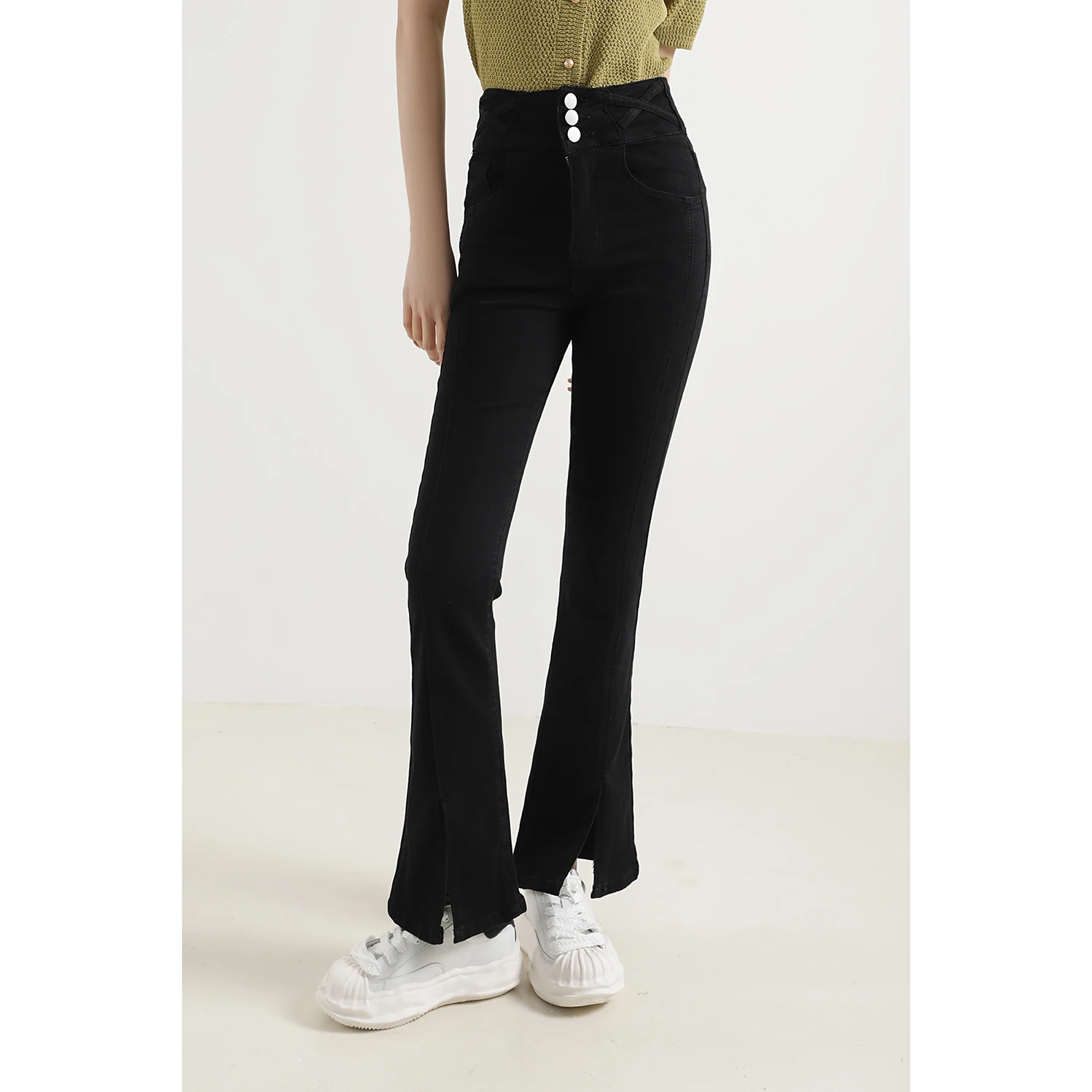 

High Waist Bell Bottom Jeans Women's Spring Summer Fashion Design Slimming Effectiveness Long Pants Deep Color