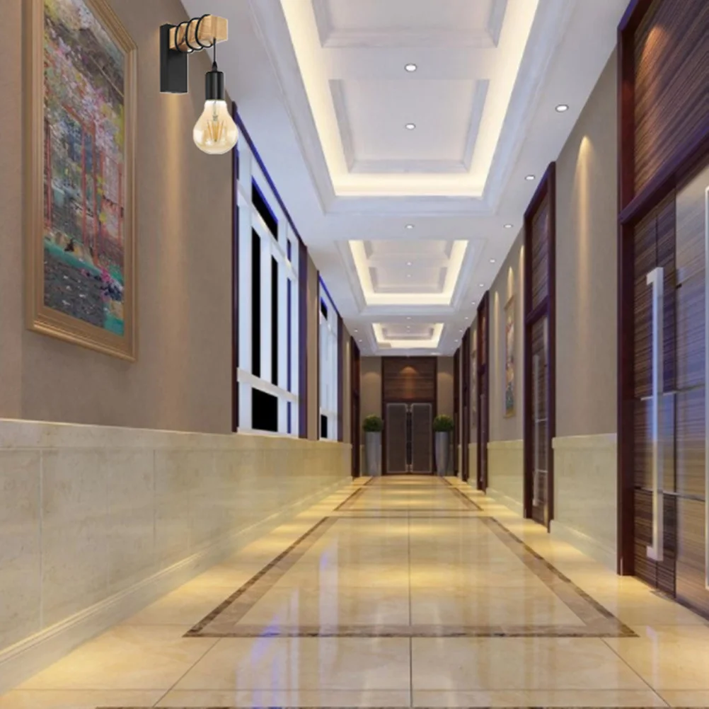 

Wooden Wall Lamp Iron Metal Paint Anti-Rust Modern Simple Hanging Light For Home Bar Hotel Restaurant Indoor Decor Night