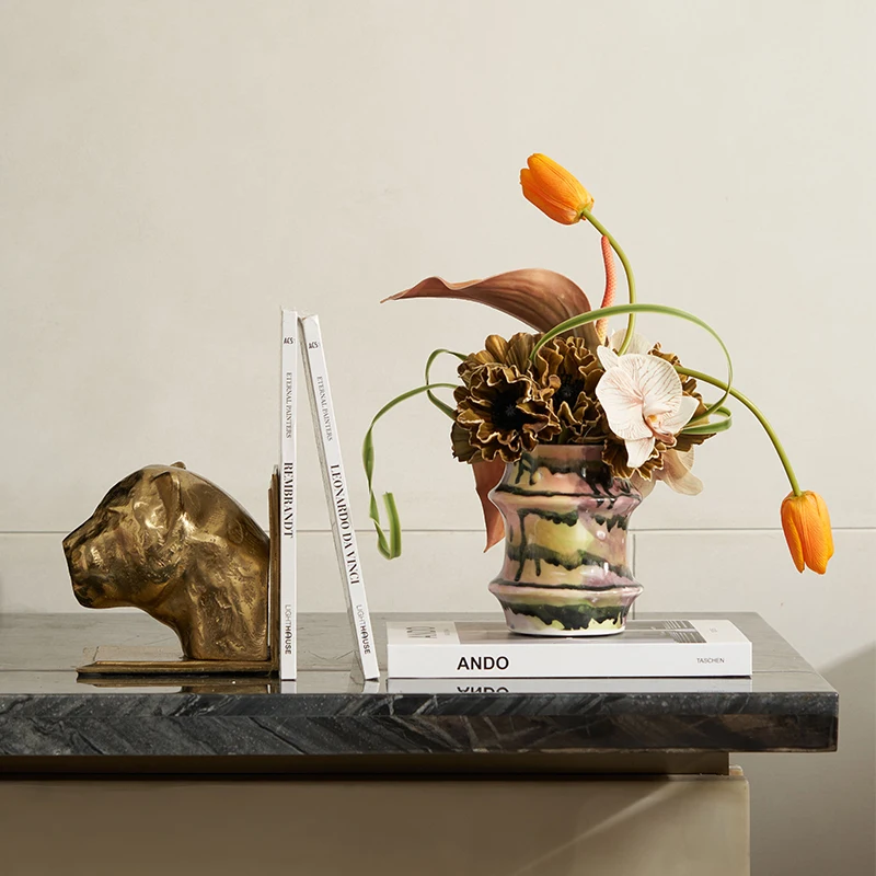 Animal Gold Metal Craft Leopard Head Bookends Creative Ornament Study Room Decorations Desktop Bookcase Bookshelf Art Bookends