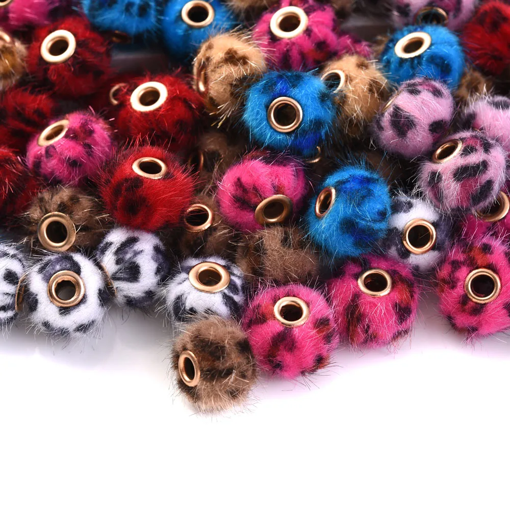 20Pcs 15mm Colorful Plush Beads 8colors Leopard Pattern Focus Bead For DIY Pacifier Chain Necklace Bracelet Jewelry Making