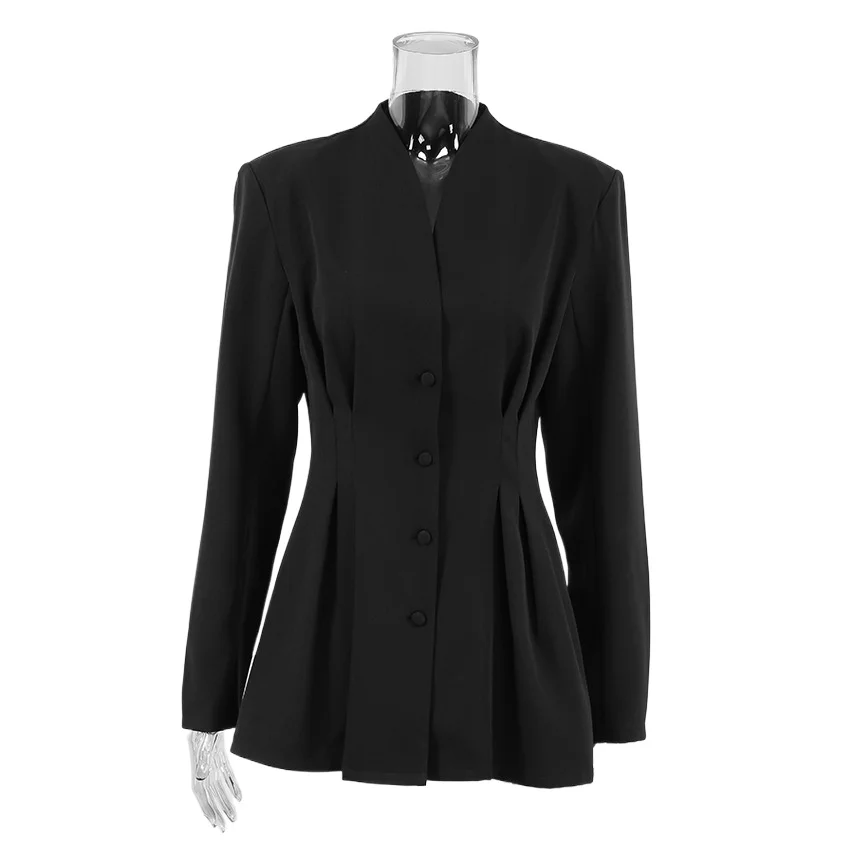 V-Neck Elegant Office Tailored Coat Women 2026 Autumn Fashion Button Up Long Sleeve Formal Work Business Commute Blazer Jackets