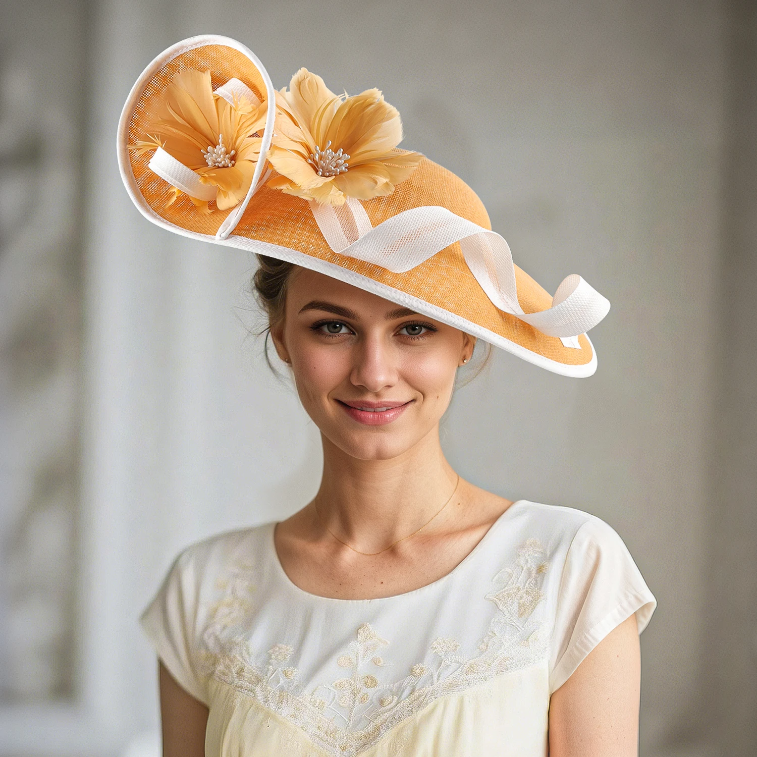 Perfect Flower Wedding Sinamay Hat Unique Colorful Elegant Derby Party Hat Luxury Feather Beading Church Hat for Ladies Wear