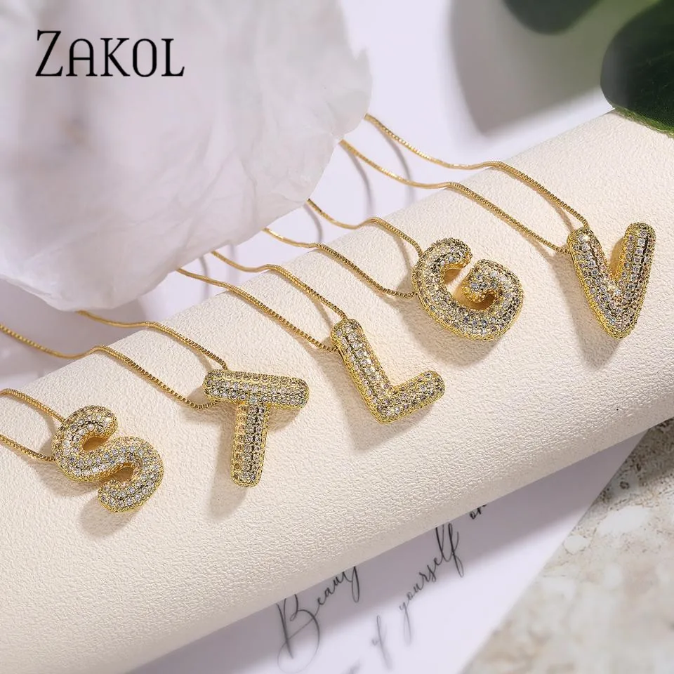 ZAKOL Fashion 26 Letters Necklaces For Women Man Gold Color Alphabet Zircon Pendant Birthday Party Gift Jewelry