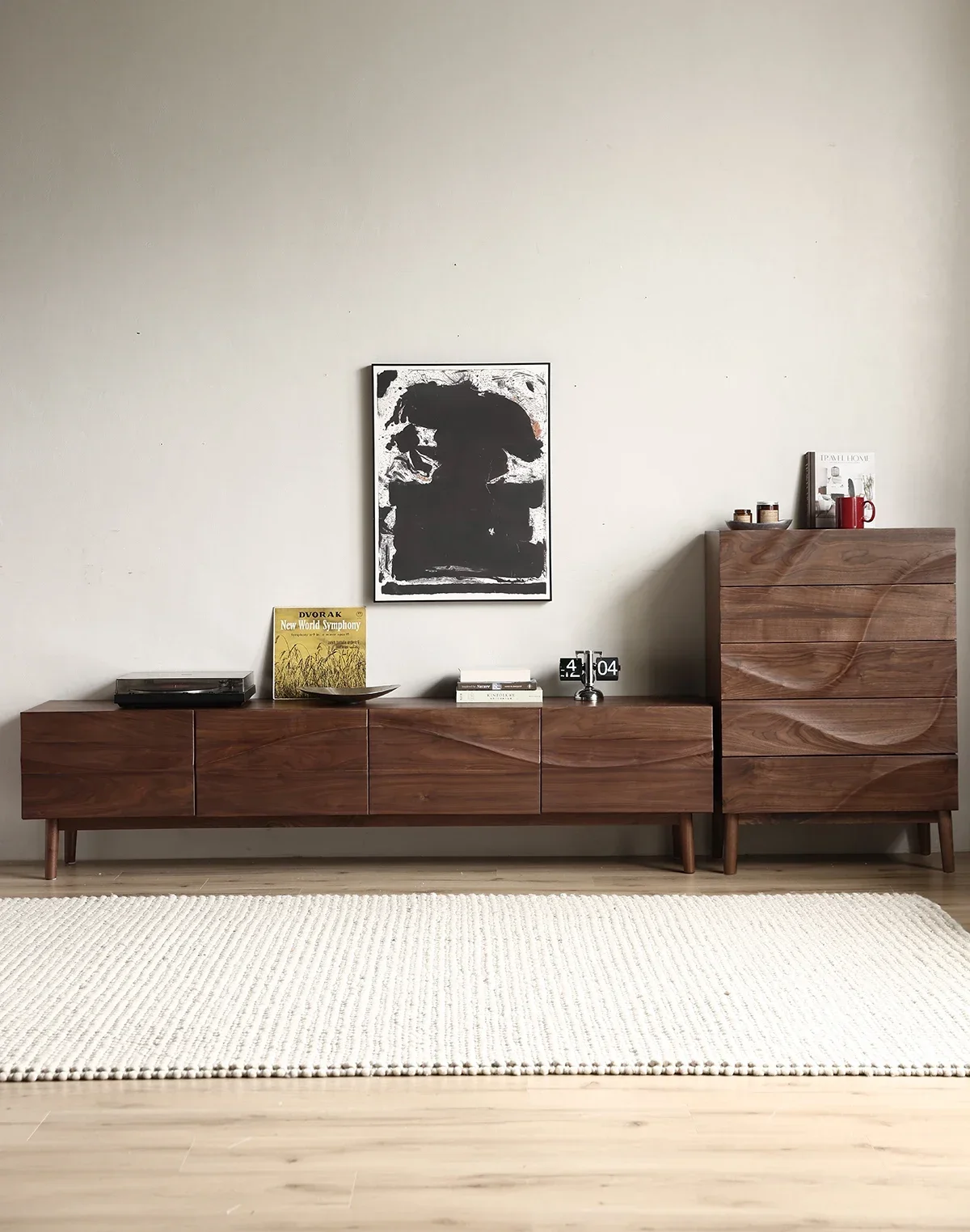 A North American black walnut solid wood TV cabinet, all solid wood simple bedroom floor-to-ceiling TV cabinet combination