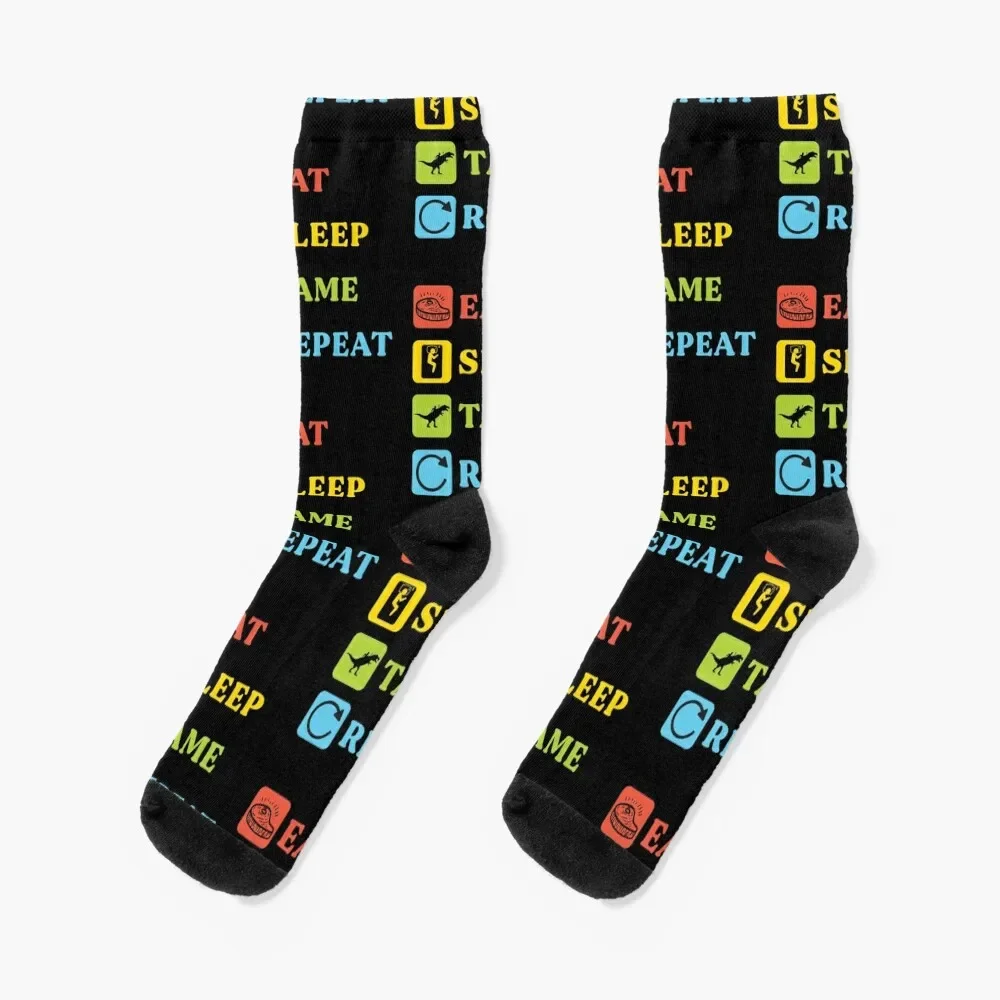 

Eat Sleep Tame Repeat Funny Survival Gaming Sayings Socks Christmas sport Men Socks Women's