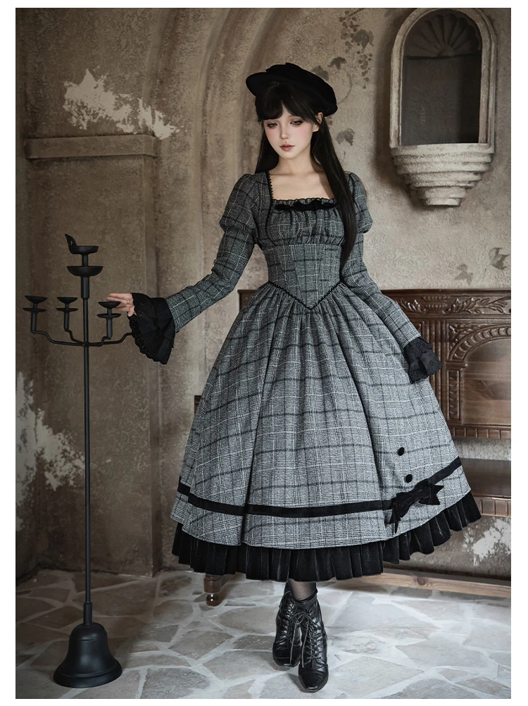 Original Gothic Lolita Long Sleeve Dress OP JSK Autumn Winter New Women's Slim Fit Retro Dress French Elegant Court Style Dress