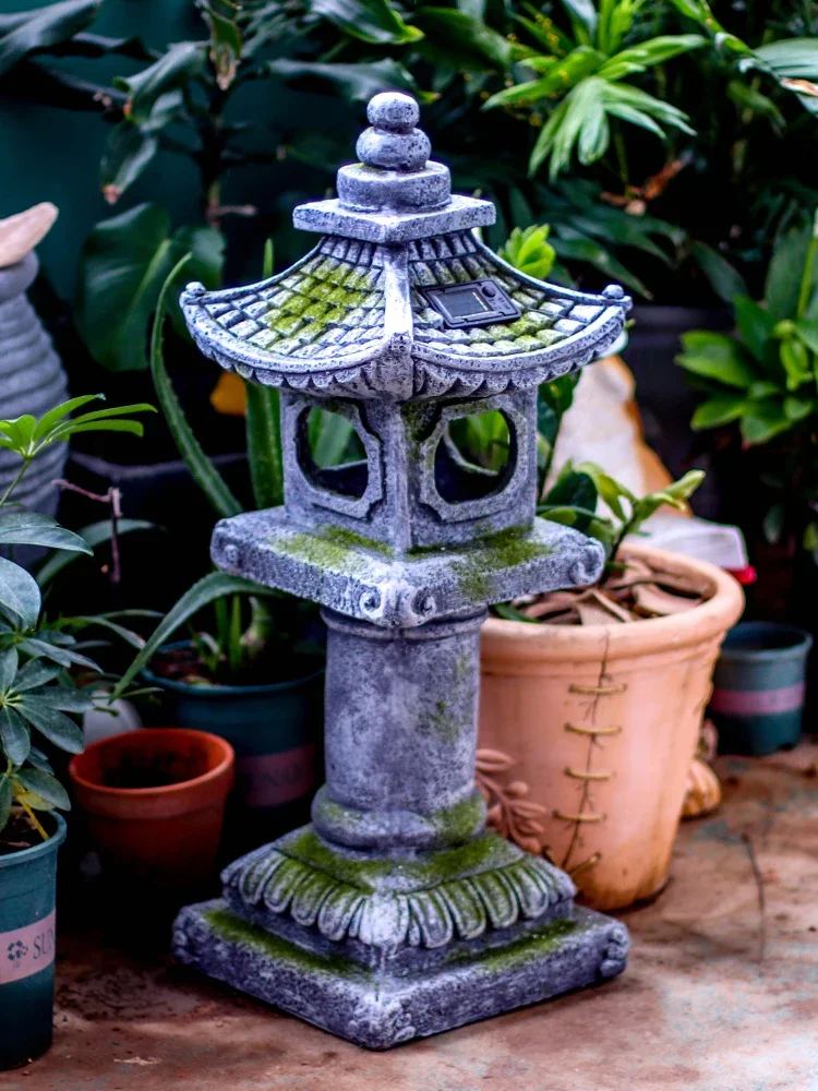 Stone lamp plug-in courtyard solar energy stone tower palace landscaping arrangement decoration outdoor zen antique ornament