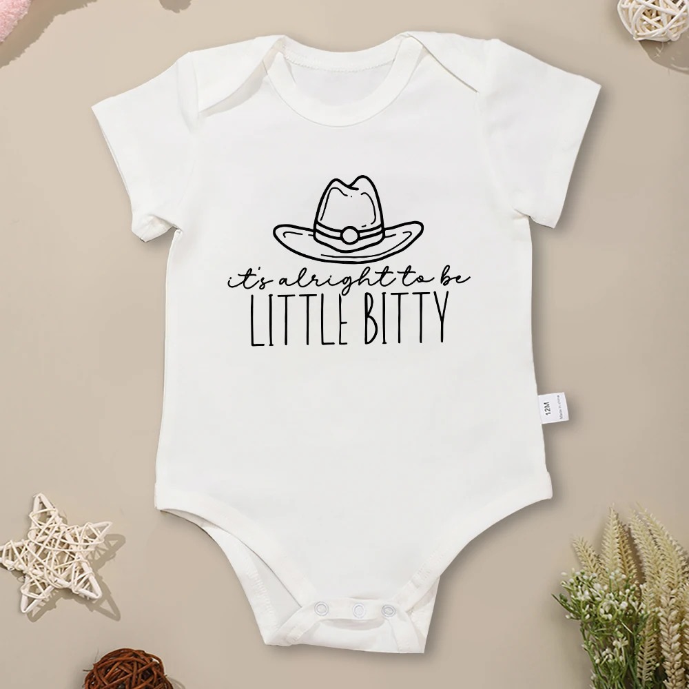 

American Cowboy Fun Baby Boy Clothes Bodysuit “It's Alright to be Little Bitty” Summer Streetwear Cotton Toddler Onesie Dropship