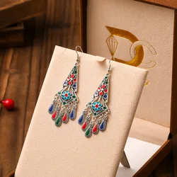 Vintage Ethnic Temperament Multilayer Water Drop Earrings for Women Fashion Long Drop Oil Elegant Dangle Earring Female Jewelry