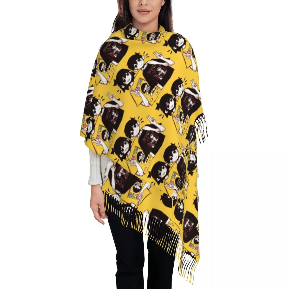 

Женский шарф с кисточкой Omori Basil Aubrey, длинная мягкая теплая шаль, аниме-игра, Harajuku, подарки с принтом, кашемировый шарф