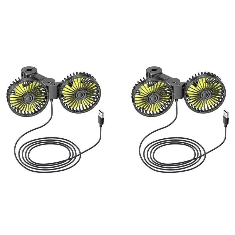 Strange 2X USB Car Cooling Fans For Backseat, Dual Head Car Fan For Kids 3 Speeds 360° Rotatable Vehicle Rear Headrest Fans