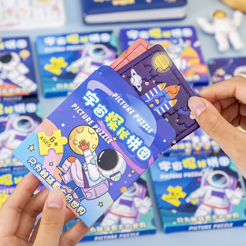 10 Boxes Cartoon Outer Space Astronaut Theme Paper Jigsaw Puzzle Toy for Kids Birthday Party Favors Pinata Fillers School Prizes