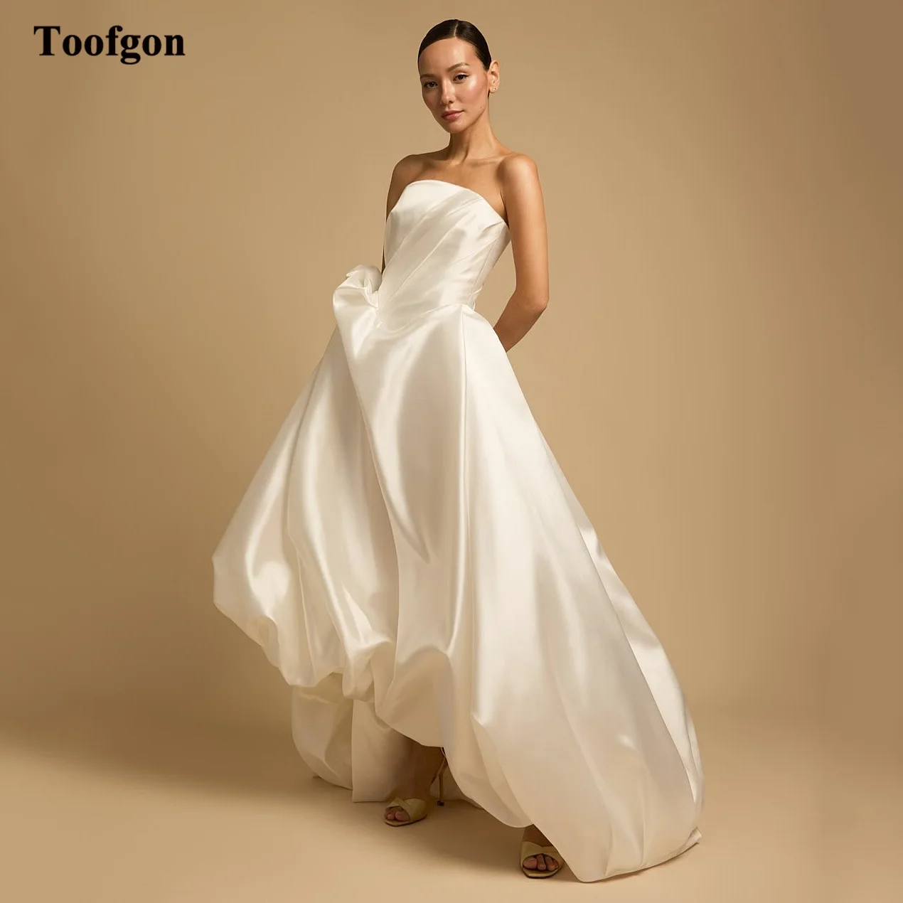 

Toofan Простые атласные свадебные платья по индивидуальному заказу для невесты с коротким передним и длинным корсетом сзади Вечерние свадебные платья Женское праздничное платье