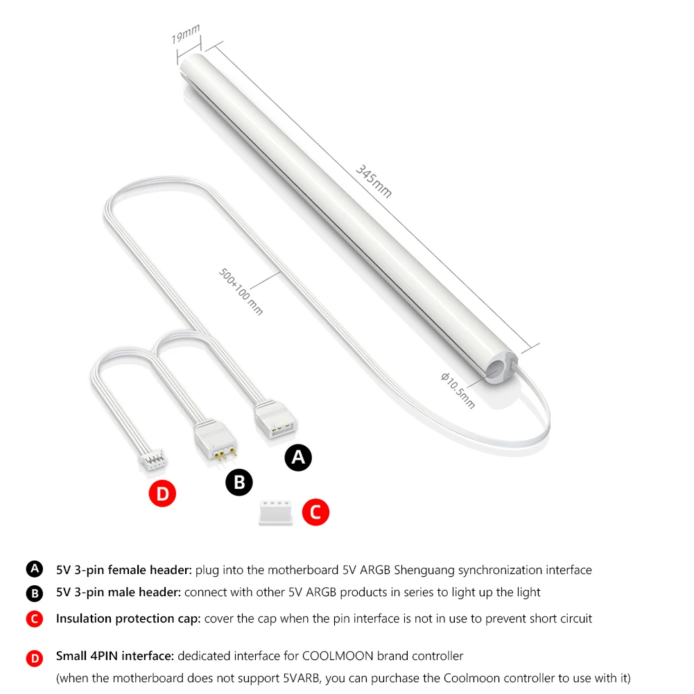 CoolMoon 2pcs Hose Pipe Aura Sync Luminous Sleeve Silicone Water Cooling Raditor Tube 5V 3PIN ARGB 4PIN Computer Case Decoration
