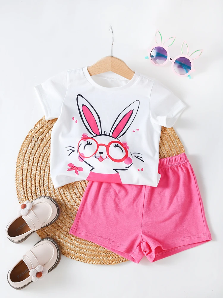 2pcs Summer Short sleeved Top Animal Print+Shorts Comfortable and Soft Child Accessories