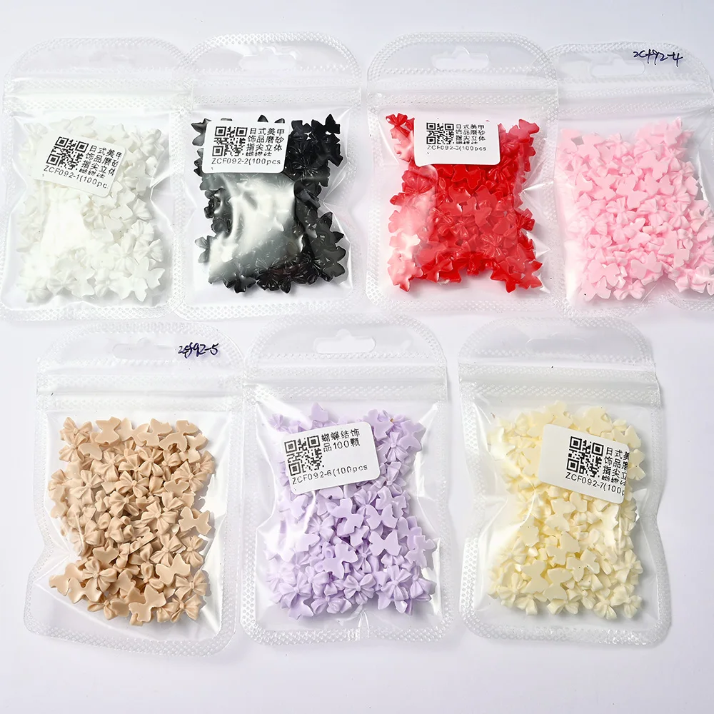 100pc Pink Beige Bow Resin Nail Art Decoration 3D Cream Color Bowknot Nail Charm Ornament Jewelry DIY Manicure Classic Accessory