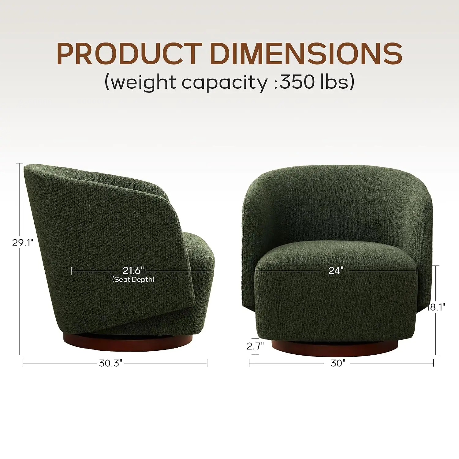 Boucle Swivel Accent Chair Upholstered Armchair Rubberwood Base 360° Rotating Barrel Chair Living Room Bedroom, Customized