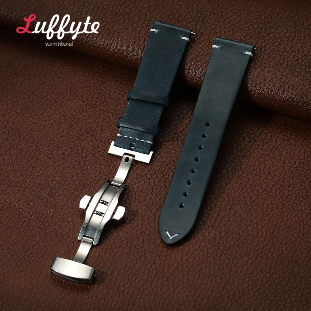 Quick Release Retro Öl Wachs Echtes Lederband 18mm 20mm 22mm mit Schmetterling Schnalle Männer Frauen Uhr band Zubehör