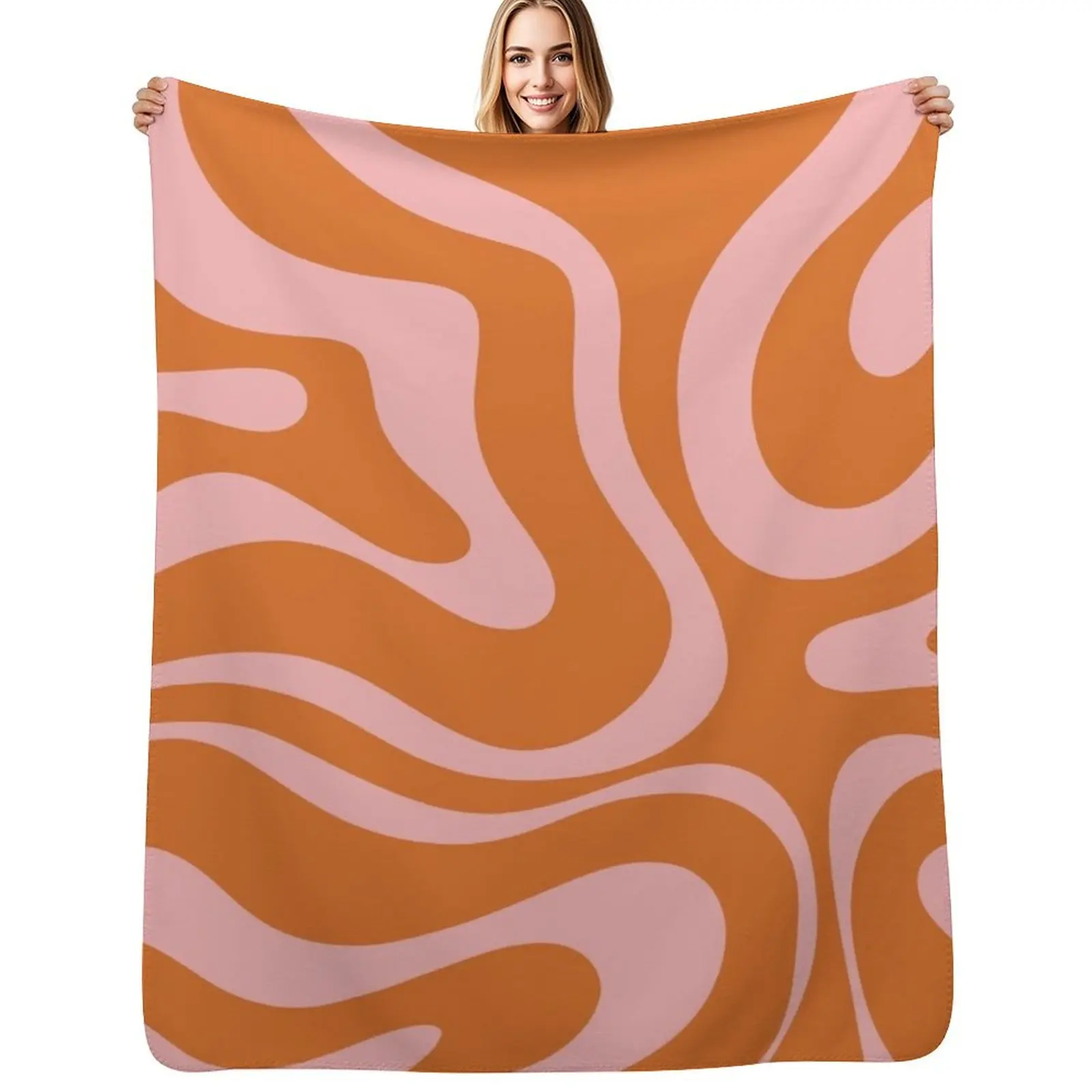 

Liquid Swirl Retro Abstract Pattern in Orange and Pink Throw Blanket Cozy Home Blanket Gift for Christmas Holiday
