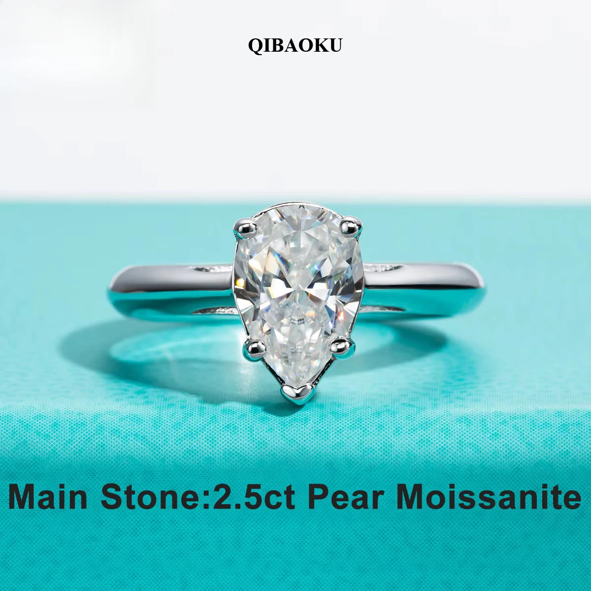 QIBAOKU 2.5ct Pear D Color Moissanite Engagement Wedding Ring Cer S925 Sterling Silver Rings For Women Jewelry Wholesale 2026