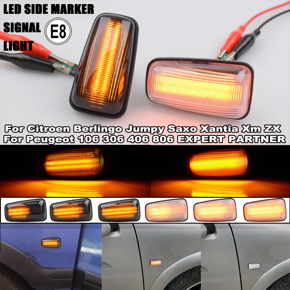 2x Für Peugeot 306 106 406 806 LED Dynamische Blinker Seite Marker Licht Für Expert Partner Citroen Berlingo Jumpy Saxo Xantia