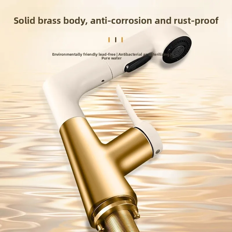 

Pull Down Kitchen Faucet with Hot Cold Water Mixer, Cream Style Retractable Sprayer for Bathroom Sink Basin, Modern Lift Up Home