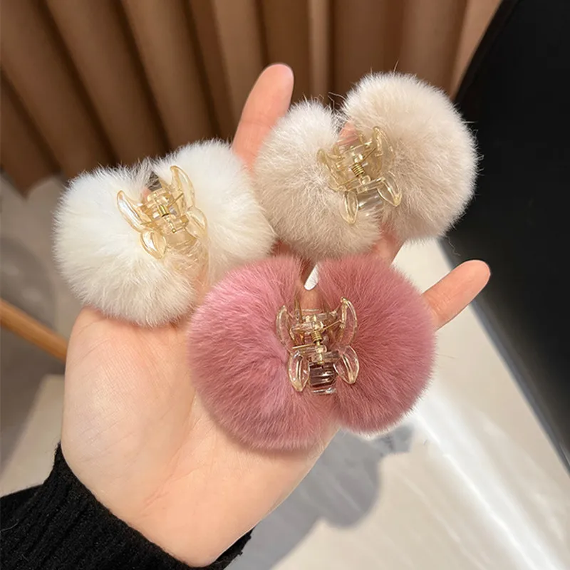 Mini Cute Solid Plush Hair Claw Acrylic Hairpins Faux Fur Hair Clip Barrette Crab Headwear For Women Girls Hair Accessories