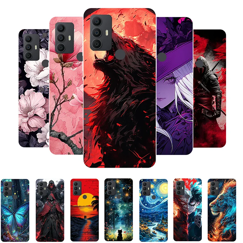 For TCL 30 SE Case Flowers Wolf Soft Silicone Phone Cover for TCL 30 SE 30SE 6165H 6165A 6165S Coque TCL30SE Shockproof Fundas