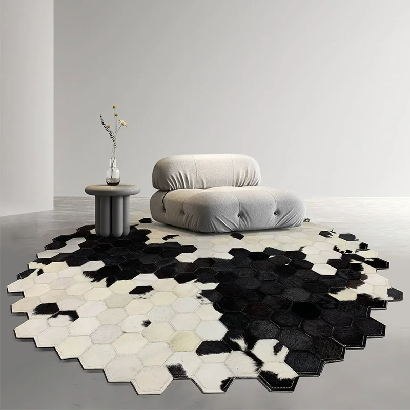 Irregular Cowhide Splicing Round Carpet For Bedroom Short Fur Home Rugs Living Room Luxury Sofa Coffee Table Floor Mat Piano Mat