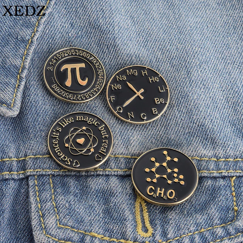 Magic Brooch π Periodic Table Atomic Symbol Enamel Pin Denim Shirt Badge Accessories Teacher and Student Gift Fashion Jewelry