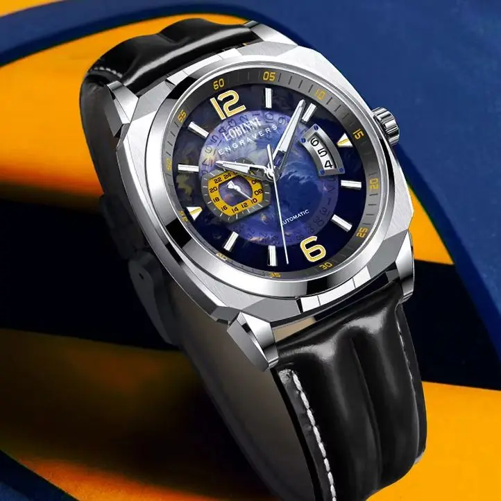 LOBINNI Men Automatic Watch 43mm Square Mechanical Wristwatch 50M Waterproof Luminous Sapphire Mirror Miyota Mov