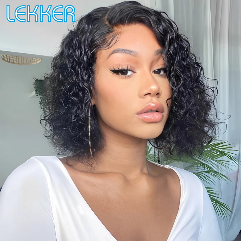 Lekker Short Curly Bob Part Lace 100% Human Hair Wigs For Women Brazilian Remy Hair Glueless Natural Dark Daily Wear to go Wigs