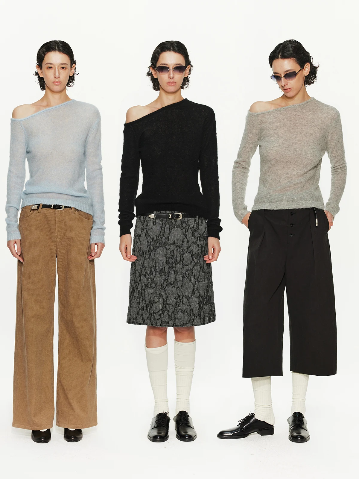 

Ele Loose Knitted Long Sve T-irt Mixed Wool Nylon Camel Hair Mohair 90s Cleanfit oulder Ladies Faion Top